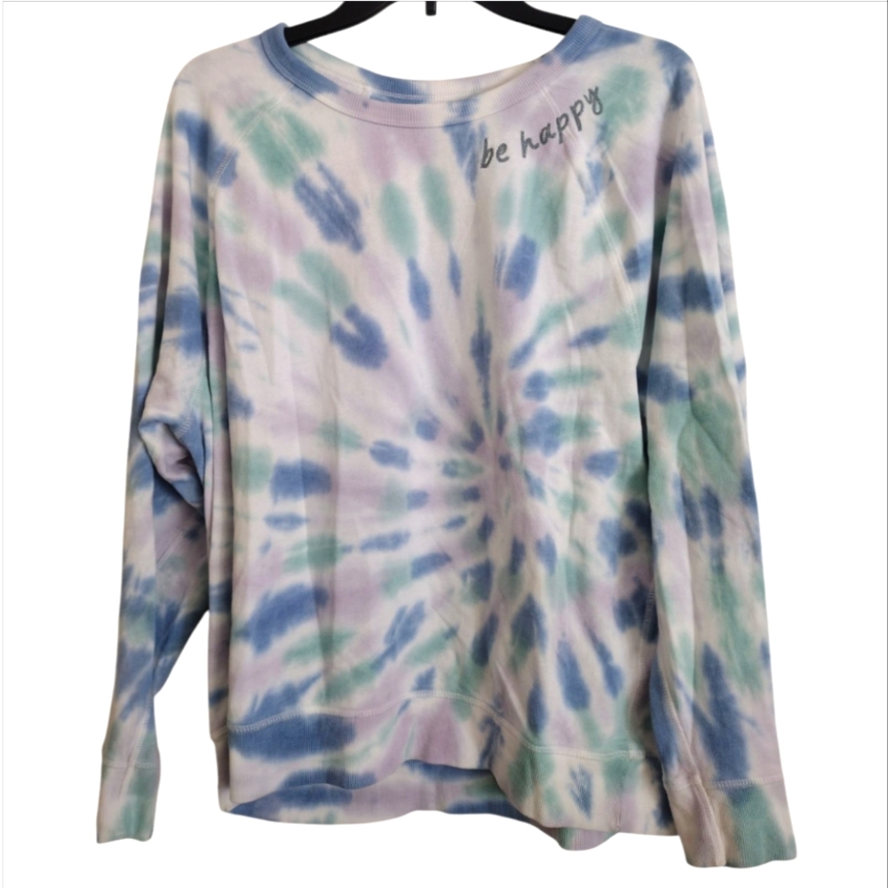 Grayson Threads Tie-Dye Sweatshirt 'Be Happy' Embroidery Size Large